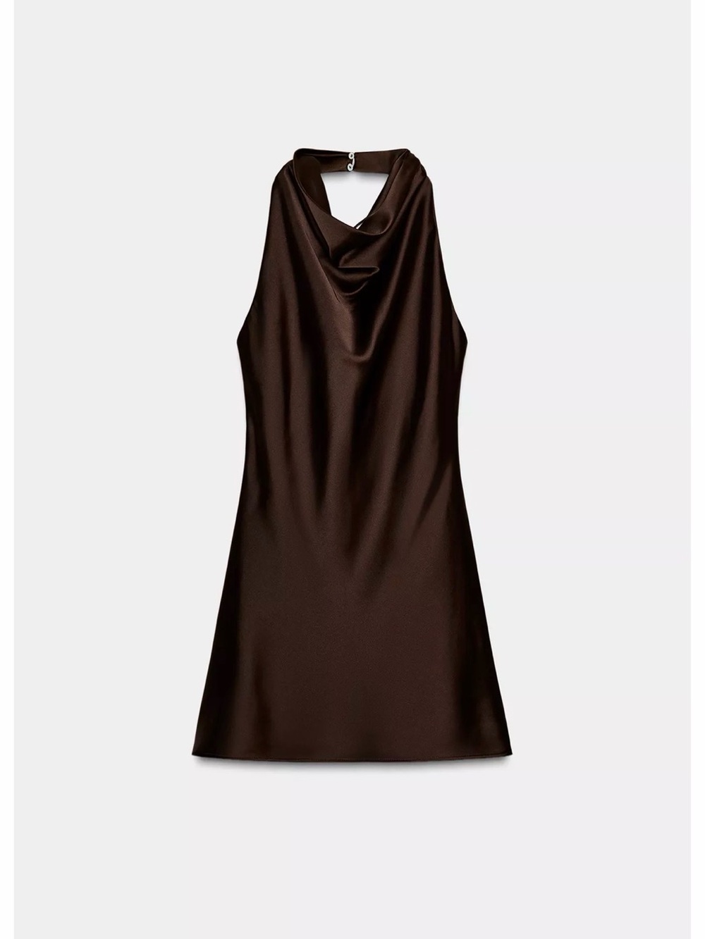 Zara Satin Dark Brown Halter Neck Dress